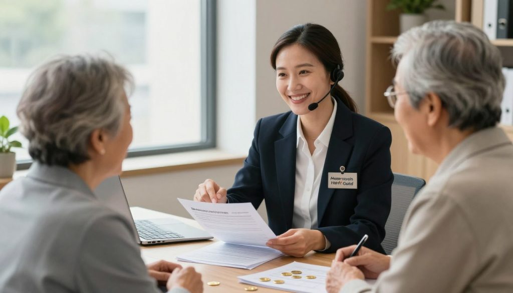 American Hartford Gold customer service representative explaining gold IRA rollover process to senior couple