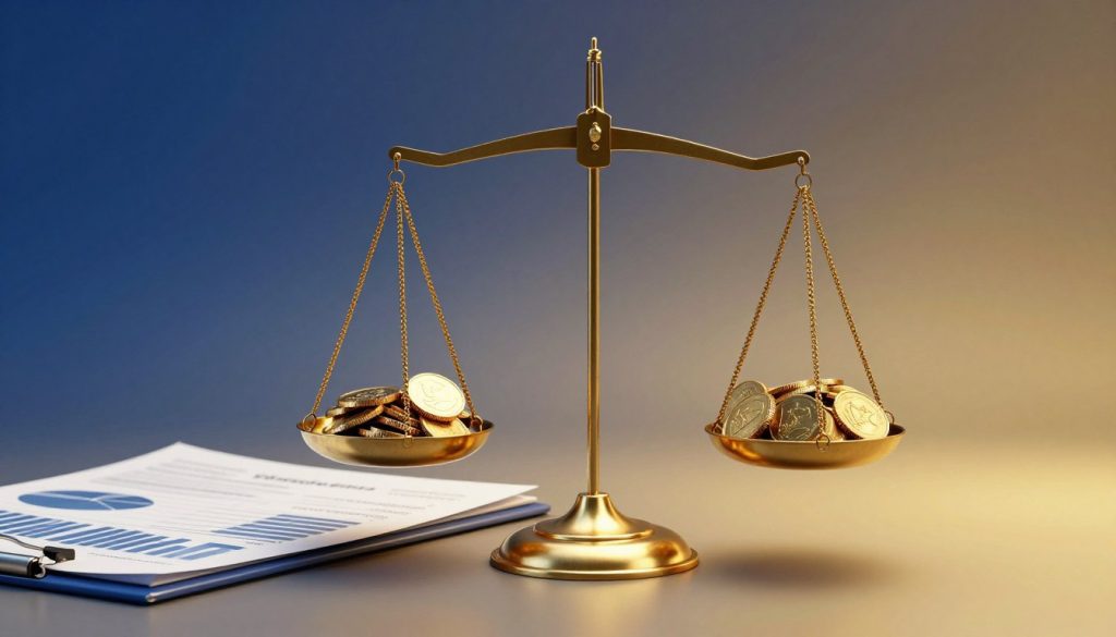 Balance scale weighing advantages and disadvantages of American Hartford Gold investment