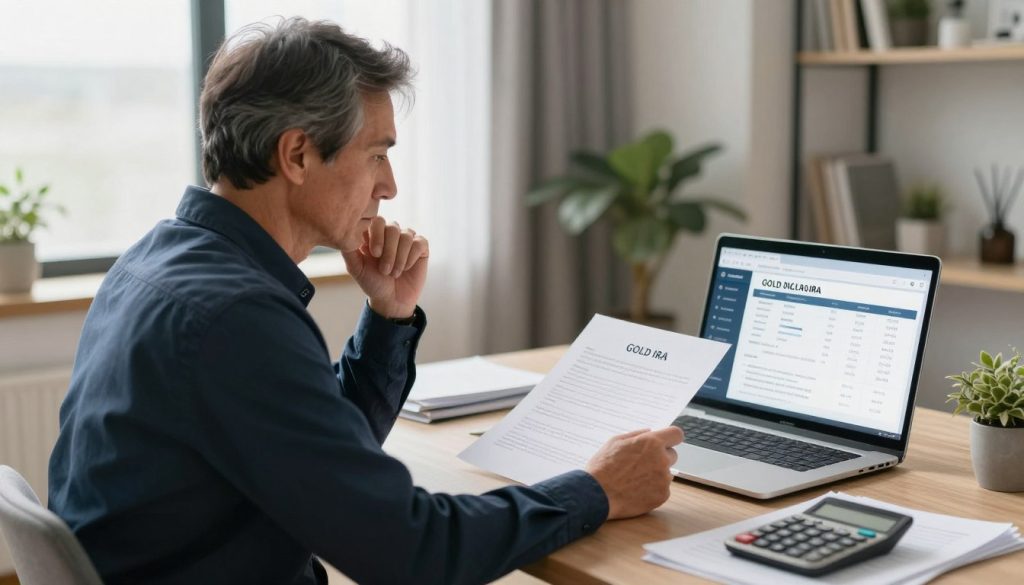 Investor reviewing gold IRA company options and making informed decision Investor reviewing gold IRA company options and making informed decision