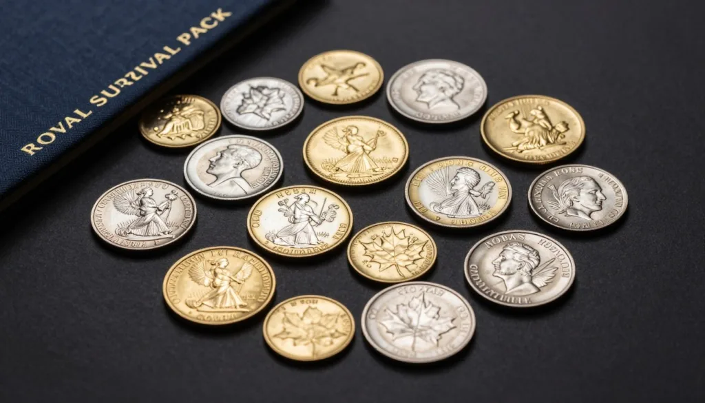 Noble gold royal survival packs with assorted gold and silver coins collection