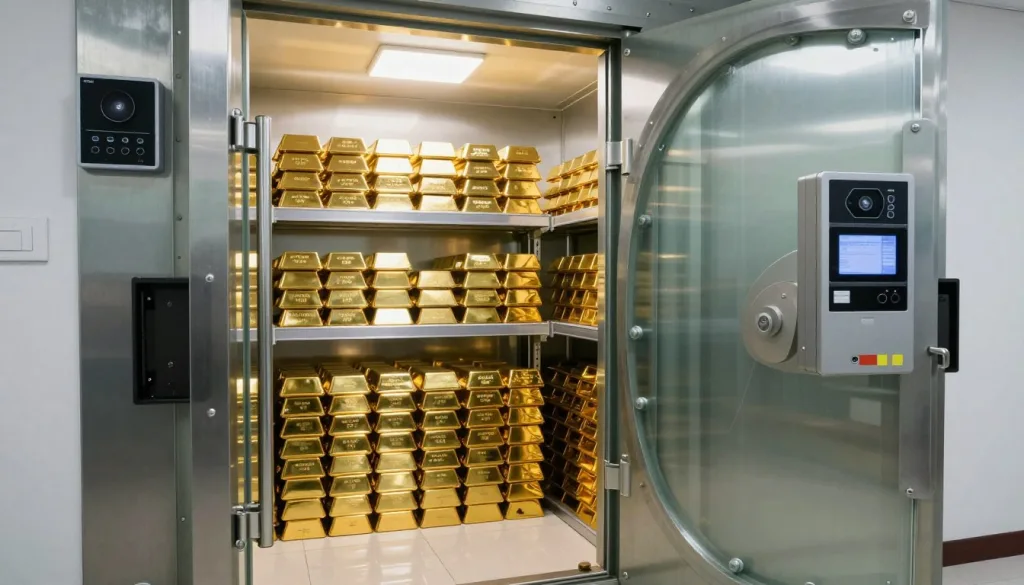 Secure depository vault with noble gold precious metals storage facility